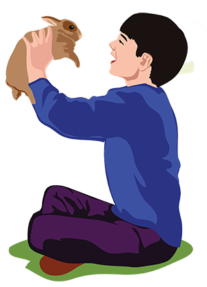 Boy and pet bunny